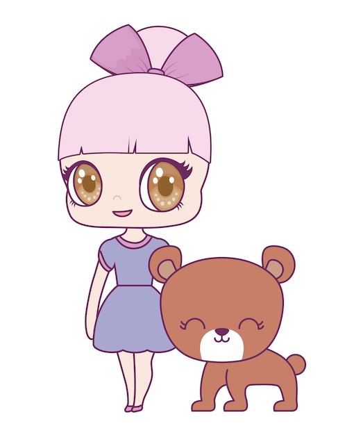 Vector cute little doll with bear animal