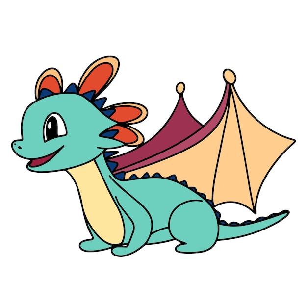 Cute little dragon colored outline Hand drawn little dragon Vector illustraiton