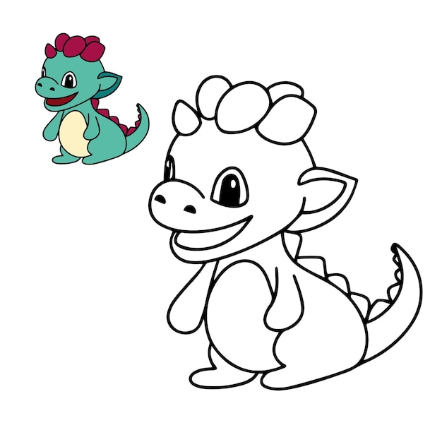 Cute little dragon coloring page Baby dragon coloring book Vector illustration