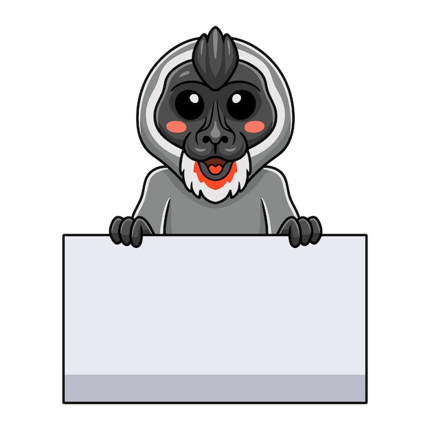 Cute little driil monkey cartoon holding blank sign