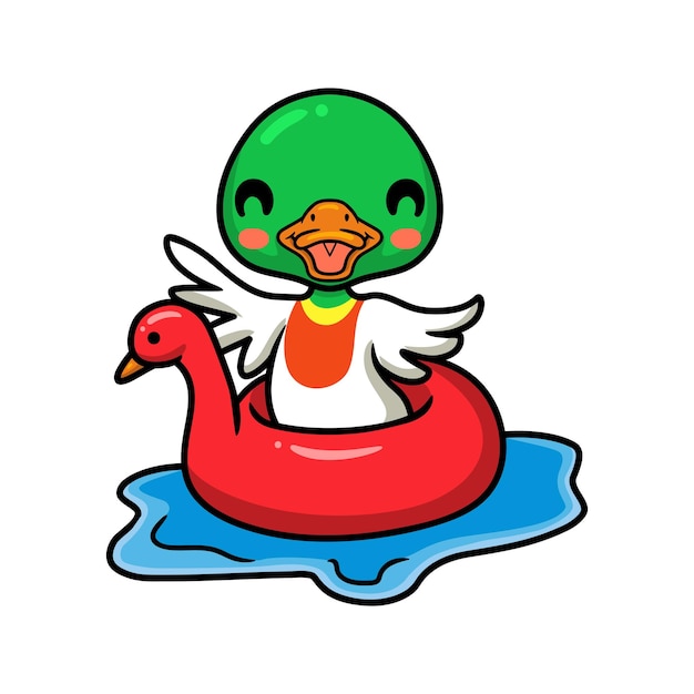 Cute little duck cartoon floating on pool ring inflatable