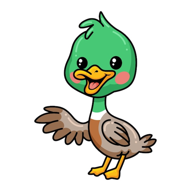 Cute little duck cartoon waving hand