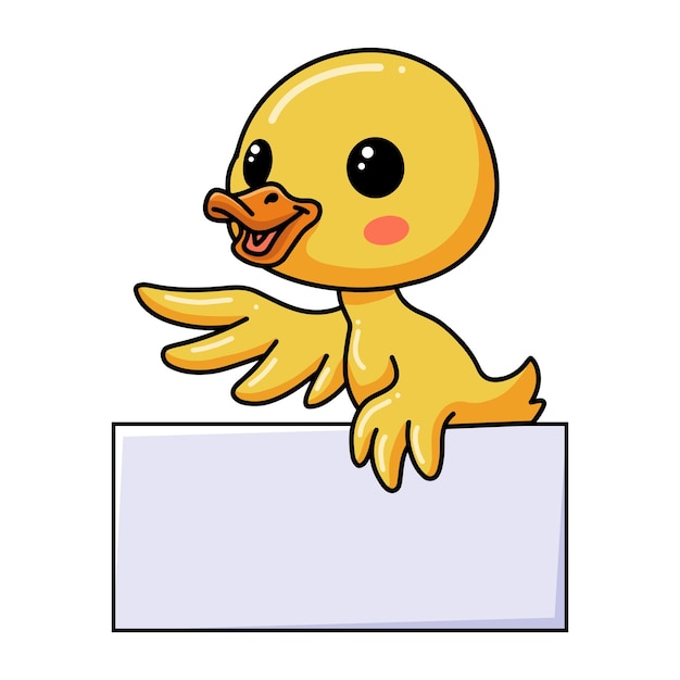 Cute little duck cartoon with blank sign