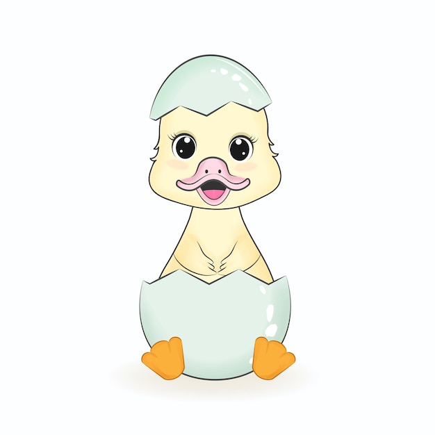 Cute little duck nell'illustrazione del fumetto dell'uovo