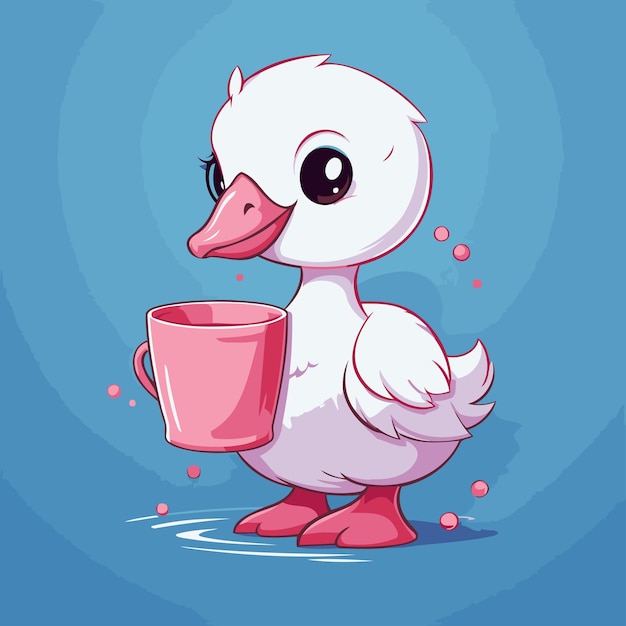 Vector cute little duck with a cup of coffee vector illustration