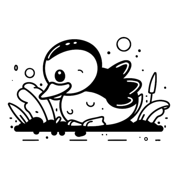 Vector cute little duckling in the garden vector flat illustration