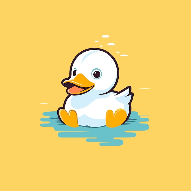 Cute little duckling swimming in the water Vector illustration