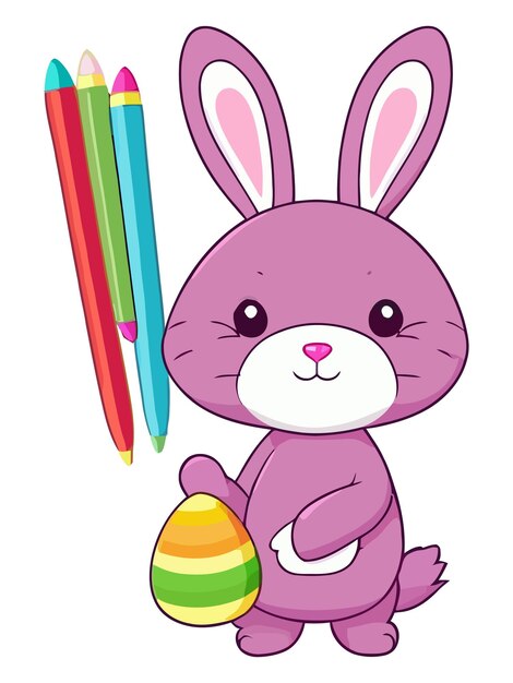 Cute little easter bunny with eggs colorful vector illustration for kids and adults