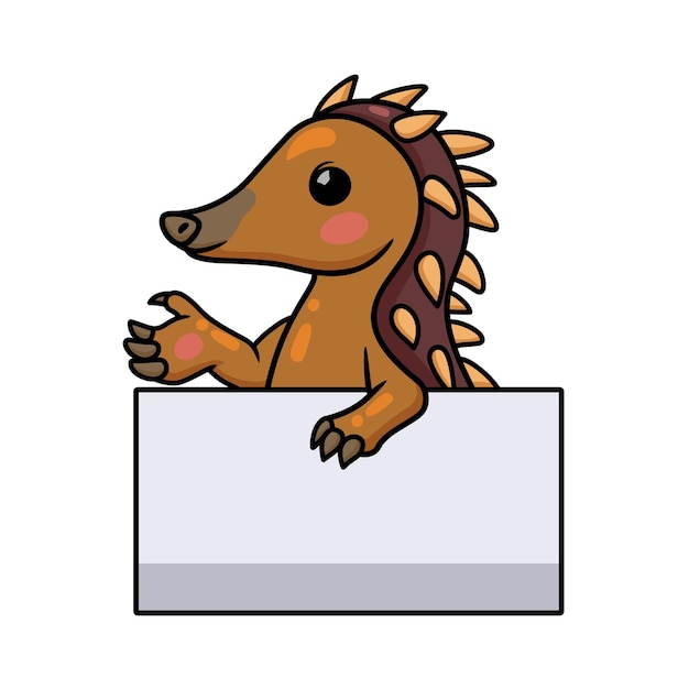 Vector cute little echidna cartoon with blank sign