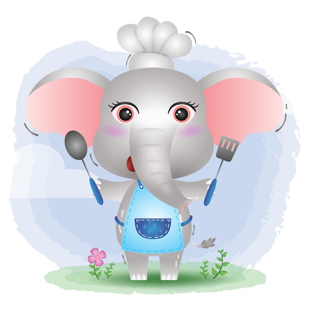 A cute little elephant chef