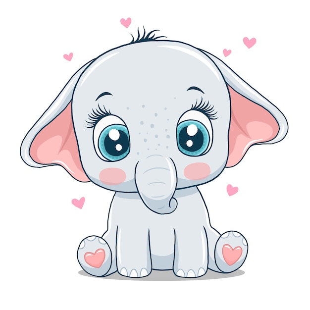 Vector cute little elephant isolated on white background.