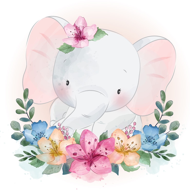 Vector cute little elephant portrait