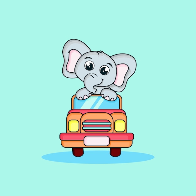 Cute little elephant riding in the car