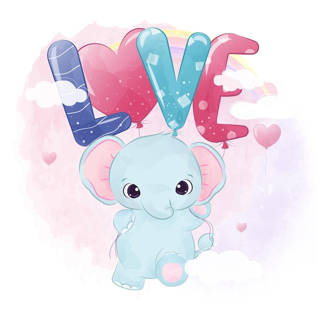 Vector cute little elephant for valentine themed decoration