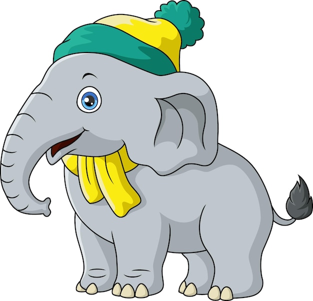 Cute little elephant wearing hat and scarf