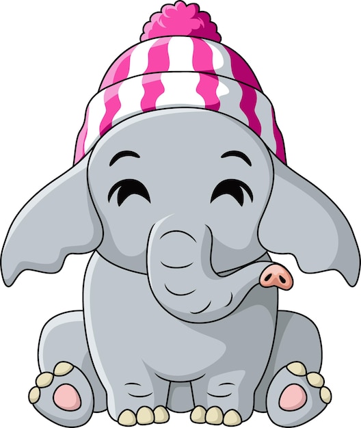 Cute little elephant wearing hat