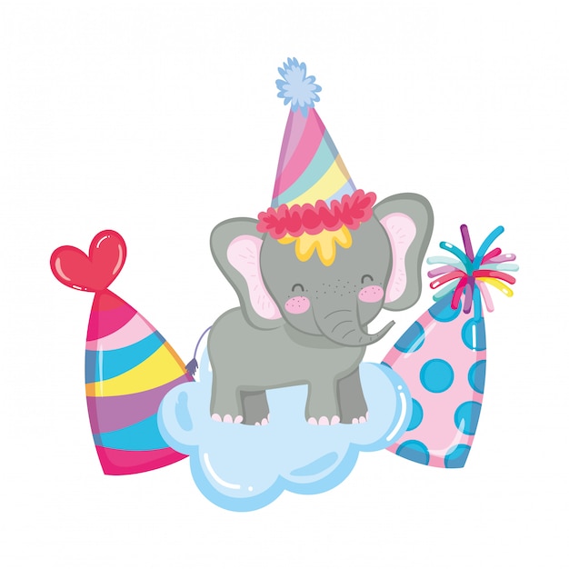 Cute and little elephant with party hat