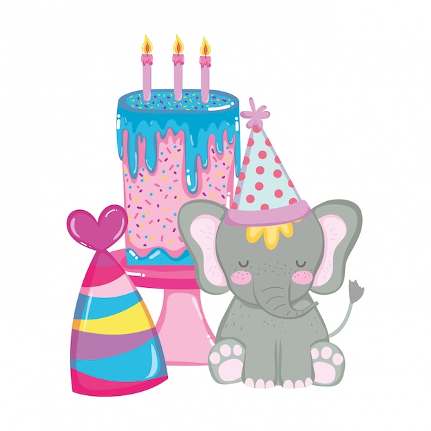 파티 모자와 귀엽고 작은 코끼리