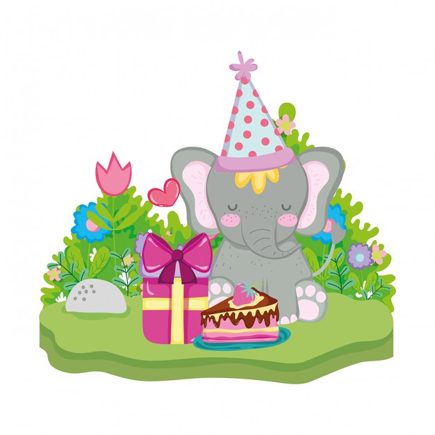 파티 모자와 귀엽고 작은 코끼리