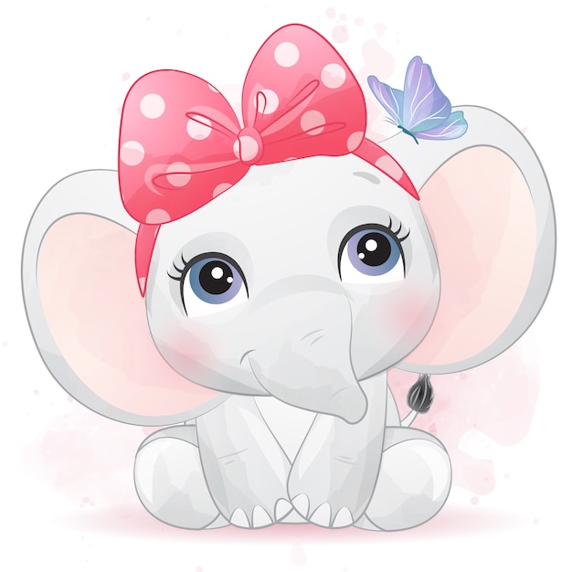 Cute little elephant with watercolor effect