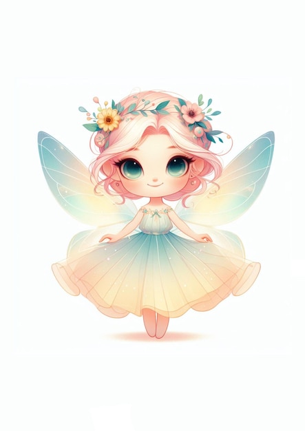 Vector a cute little fairy with a flower crown on her head