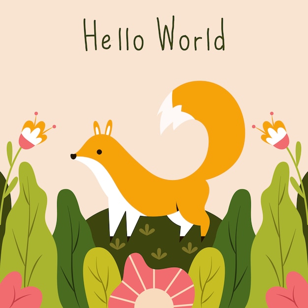 Cute little fox saying hello world vector illustration