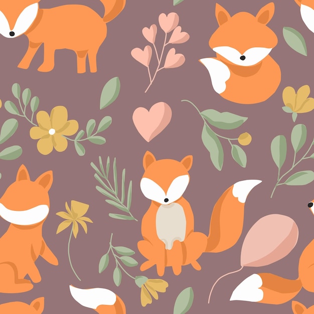 Cute Little Fox Seamless Pattern