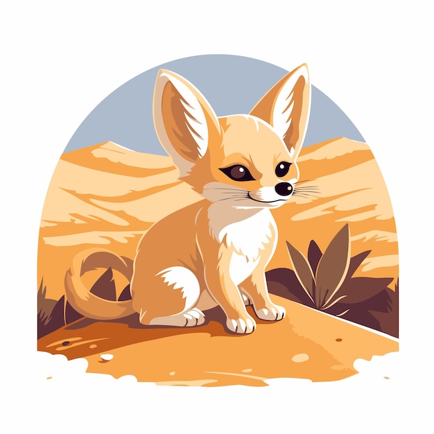 Милая маленькая лиса сидит в пустыне векторная иллюстрация в стиле мультфильма