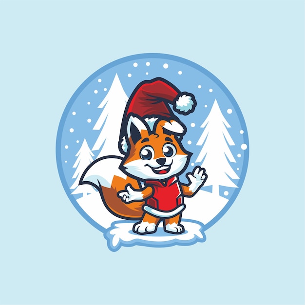 Cute little  Fox with santa hat on christmas