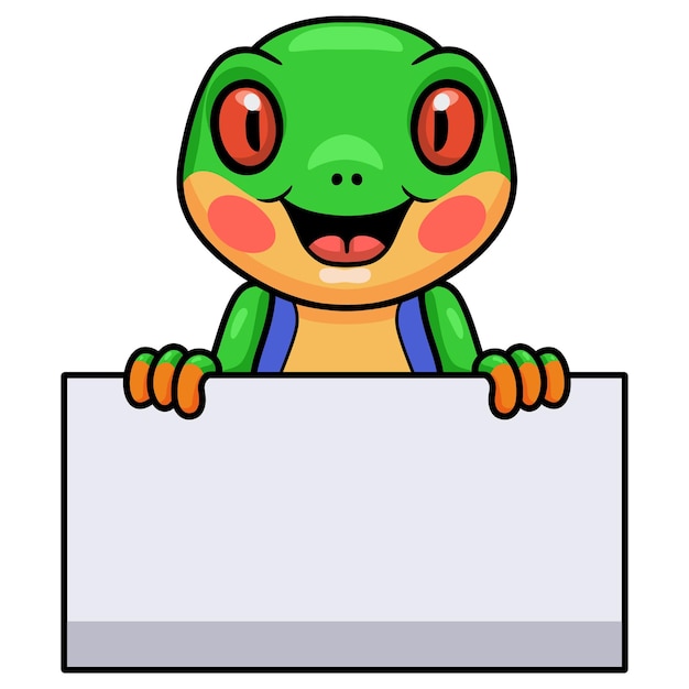 Cute little frog cartoon with blank sign