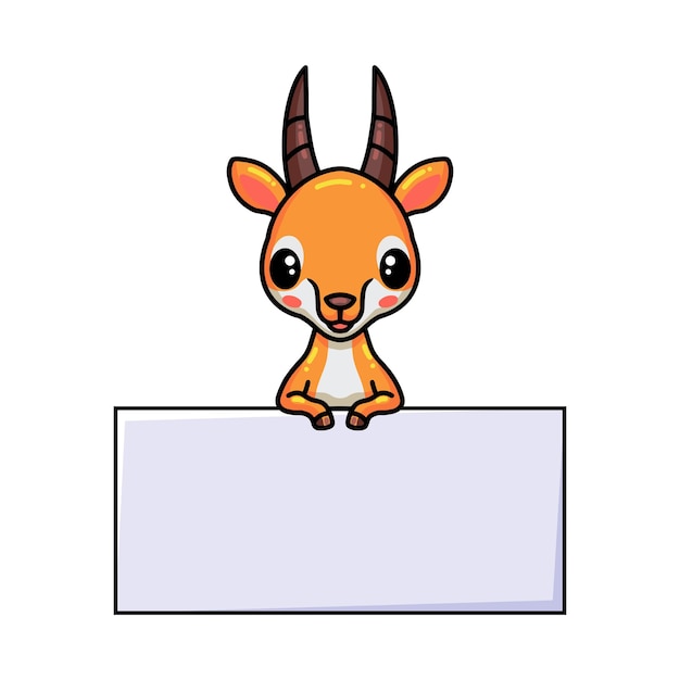 Vector cute little gazelle cartoon with blank sign