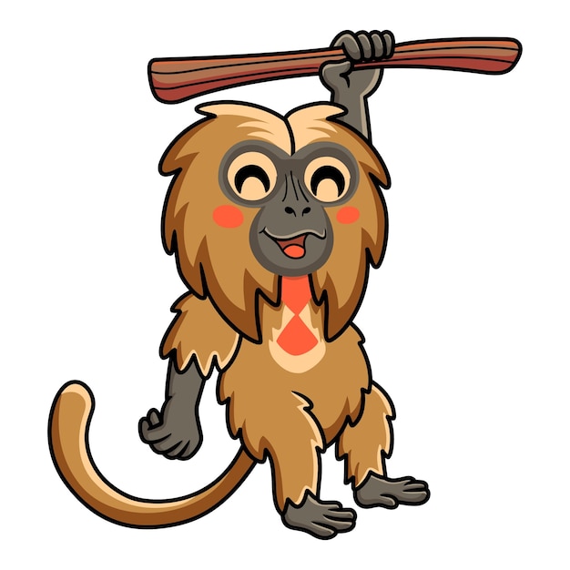 Cute little gelada monkey cartoon hanging on tree