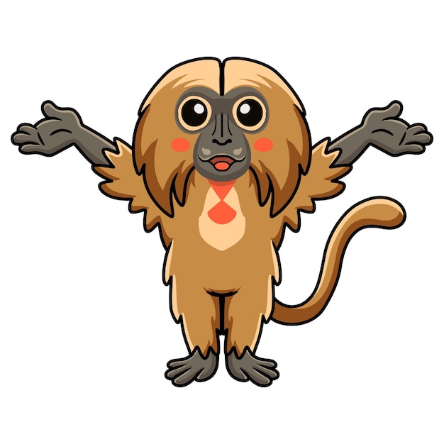 Cute little gelada monkey cartoon raising hands