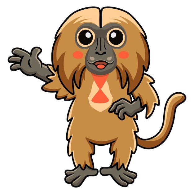 Cute little gelada monkey cartoon waving hand