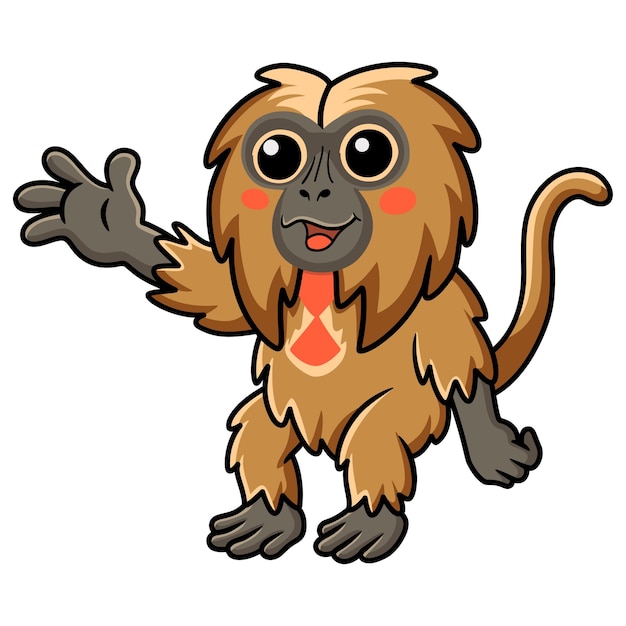 Cute little gelada monkey cartoon waving hand