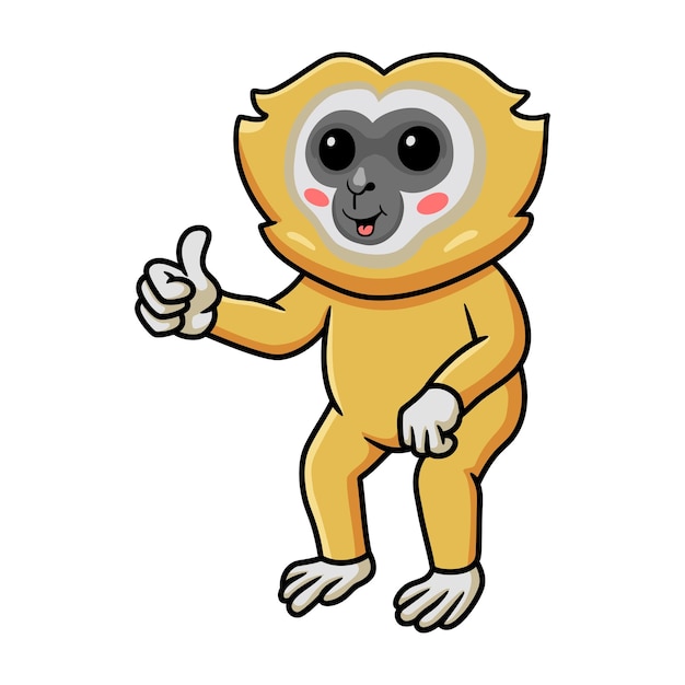 Cute little gibbon cartoon hanging giving thumb up