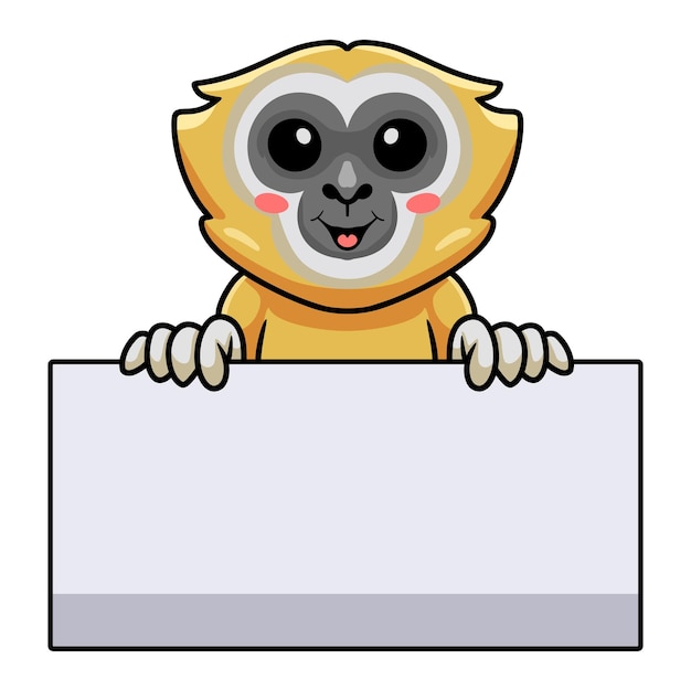 Vector cute little gibbon cartoon with blank sign