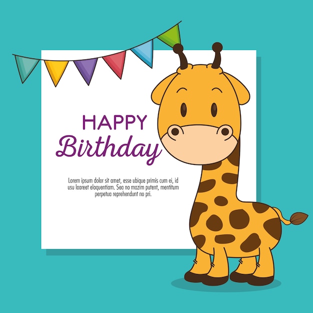 Vettore biglietto d'auguri carino e piccolo giraffa