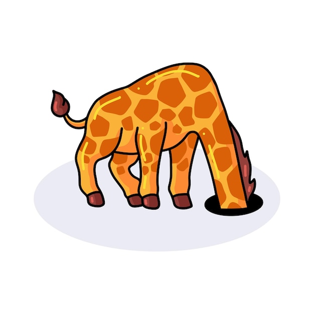 Cute little giraffe cartoon hide head in the hole