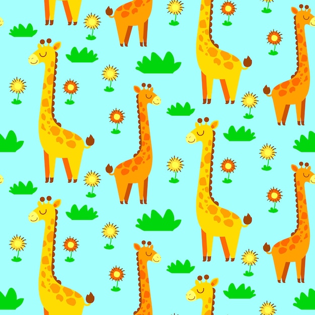 Vector cute little giraffe cartoon seamless pattern vector illustration