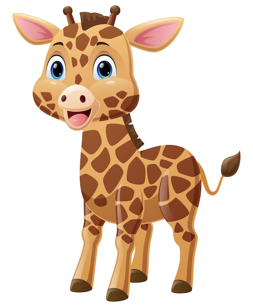 Simpatico cartone animato giraffa su sfondo bianco