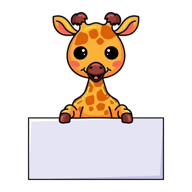 Simpatico cartone animato giraffa con segno bianco