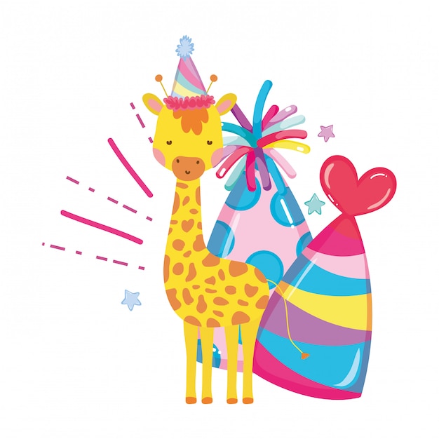 Cute and little giraffe with party hat character