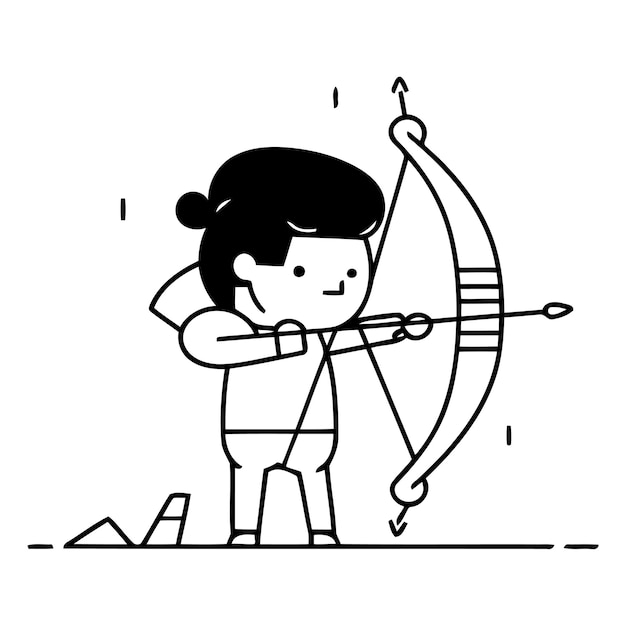 Vector cute little girl aiming with bow and arrow