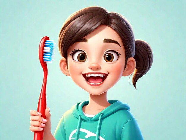 Vector cute little girl brushing her teethai_generated