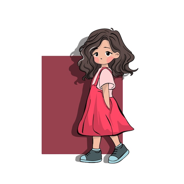 cute little girl cartoon character chibi vector illustration isolated white background