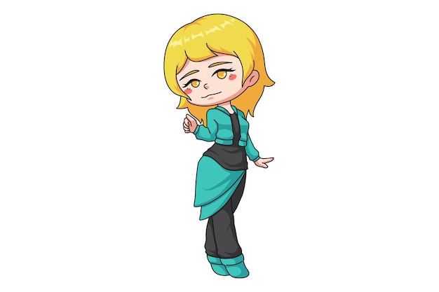 Vector cute little girl cartoon character design