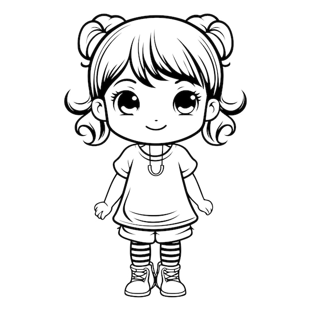 Vector cute little girl cartoon isolated on white background