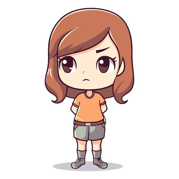 Cute little girl in casual clothes Cartoon style