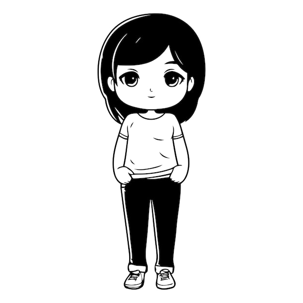 Vector cute little girl in casual clothes standing and smiling